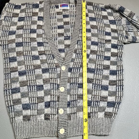 Vtg Boxy Cardigan Eclectic Grandpa Sz Med Knit Pullover 80s 90s Sweater Graphix - Picture 8 of 9